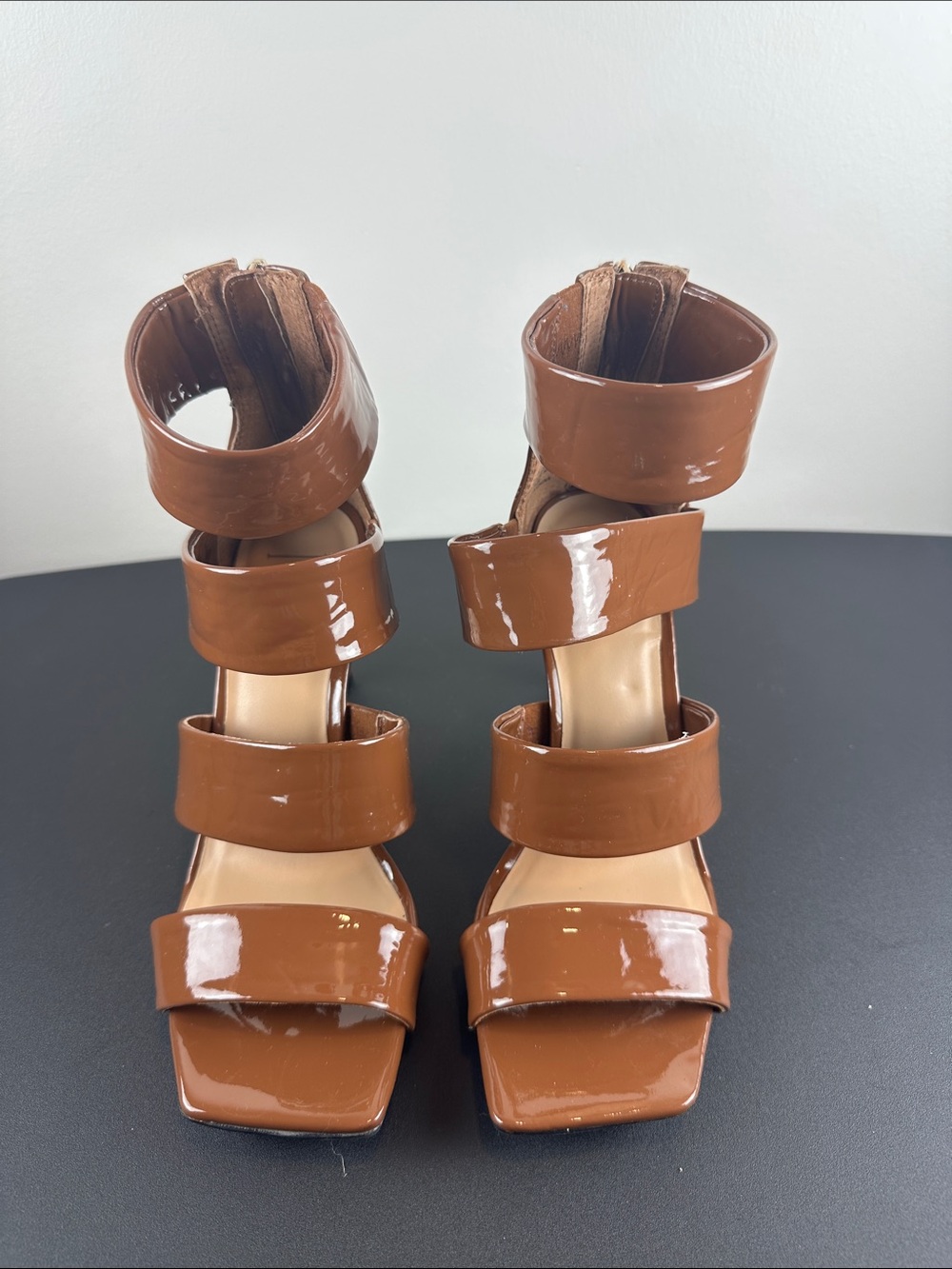 INC International Concepts Brown Patent Strappy High Heel Sandals